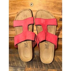 Betula by Birkenstock Red Suede Slide Sandals Size 39 L8 M6 H-Strap Cork Footbed